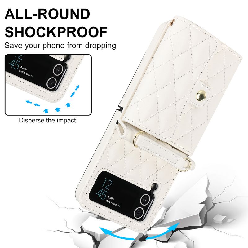 Z Flip4 5 Crossbody składany futerał na telefon skórzany pokrowiec akordeonowy odpowiedni do małego etui ochronnego na telefon Flip6_voghion.com