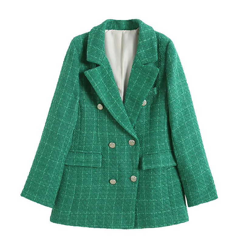 abbigliamento da donna giacca da donna di media lunghezza doppiopetto con texture a 4 colori_voghion.com
