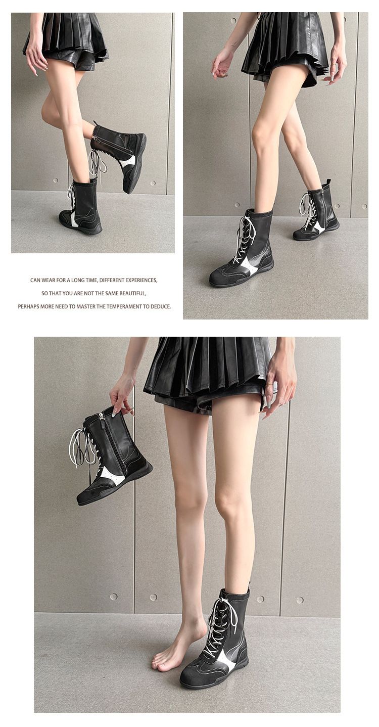 Women Boxing Boots Premium Round Toe Color-Block Double Lace Martin 2025 New Style Elegant Versatile Thick Sole Height-Increasing Boxing_voghion.com