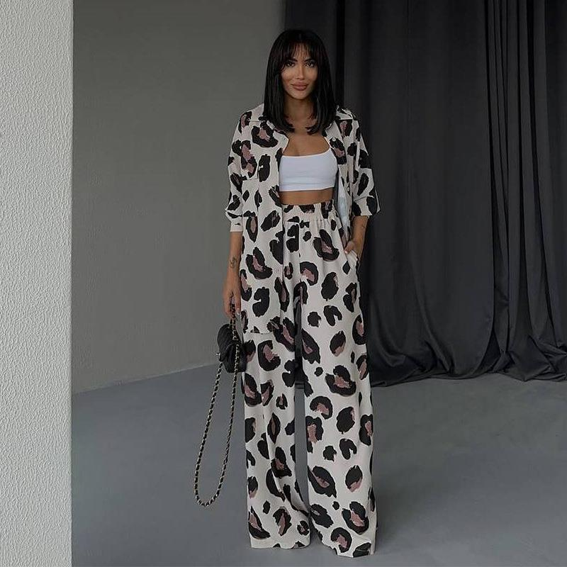 Ensemble deux pièces décontracté pour femme, chemise à manches longues et pantalon large, design imprimé, nouvelle collection automne 2025_voghion.com