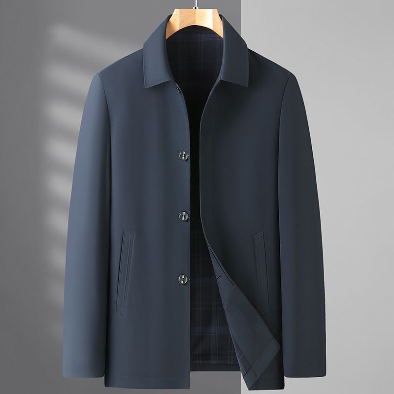 New Dad Jacket Autumn Button Shirt Collar Solid Color Plus Size Men's Trench Coat_voghion.com
