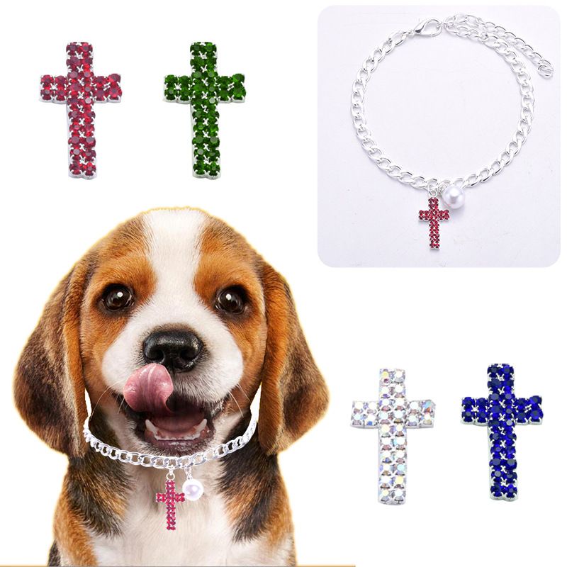 Neue Kreuzleine 2023 Haustierzubehör Mehrfarbige Volldiamant-Halskette Katzen- und Hundeaccessoires Halsband_voghion.com