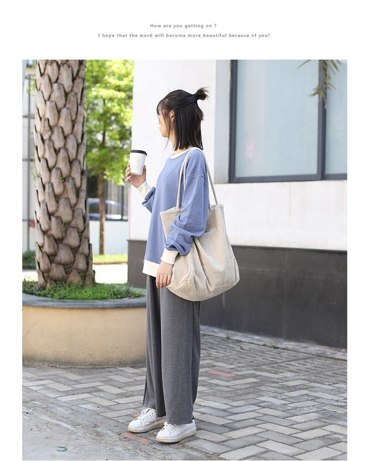 Freizeit-Einkaufstasche mit großem Fassungsvermögen in koreanischer Version, modische Handtasche aus Cord-Canvas, einfache und künstlerische Retro-Umhängetasche für Damen_voghion.com