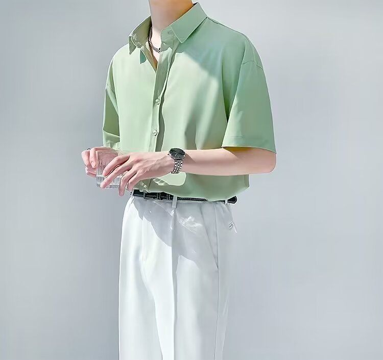 Men's Slim-Fit Polo Shirt – Breathable Silk-Blend, Korean-Inspired Streetwear, Minimalist Luxury (M-3XL, Summer Essential)_voghion.com