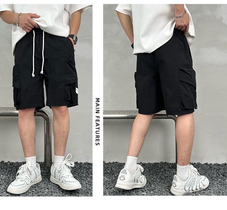 men's Quick-drying summer multi-pocket thin solid color simple loose cargo shorts men's five-point casual trendy brand sweatpants_voghion.com