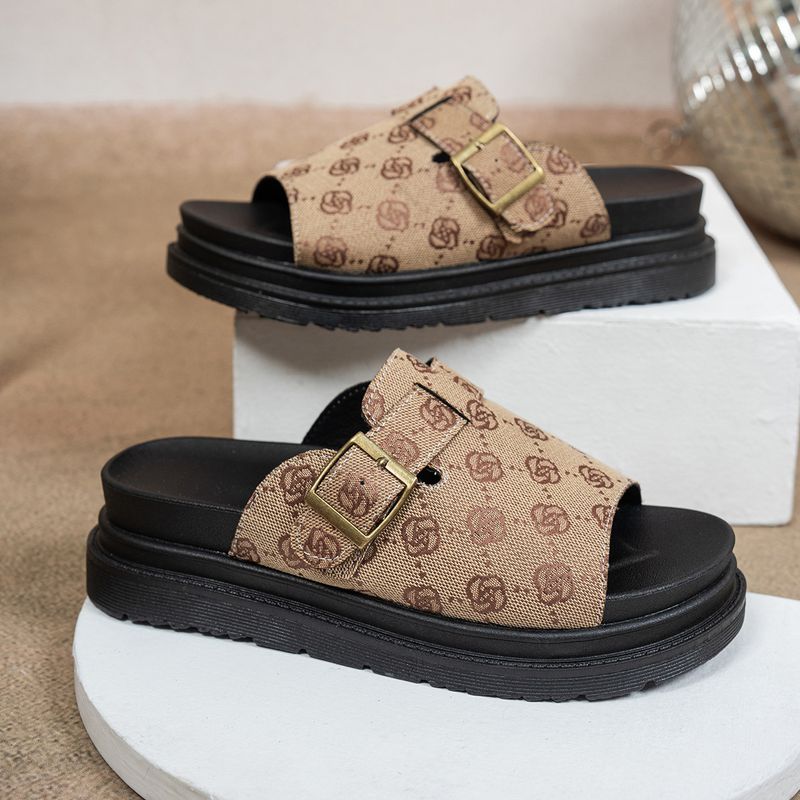 Large Size Flat For Women 2025 New High-end Thick Soled Set With Foot Belt Buckle In One Line Roman Slippers_voghion.com