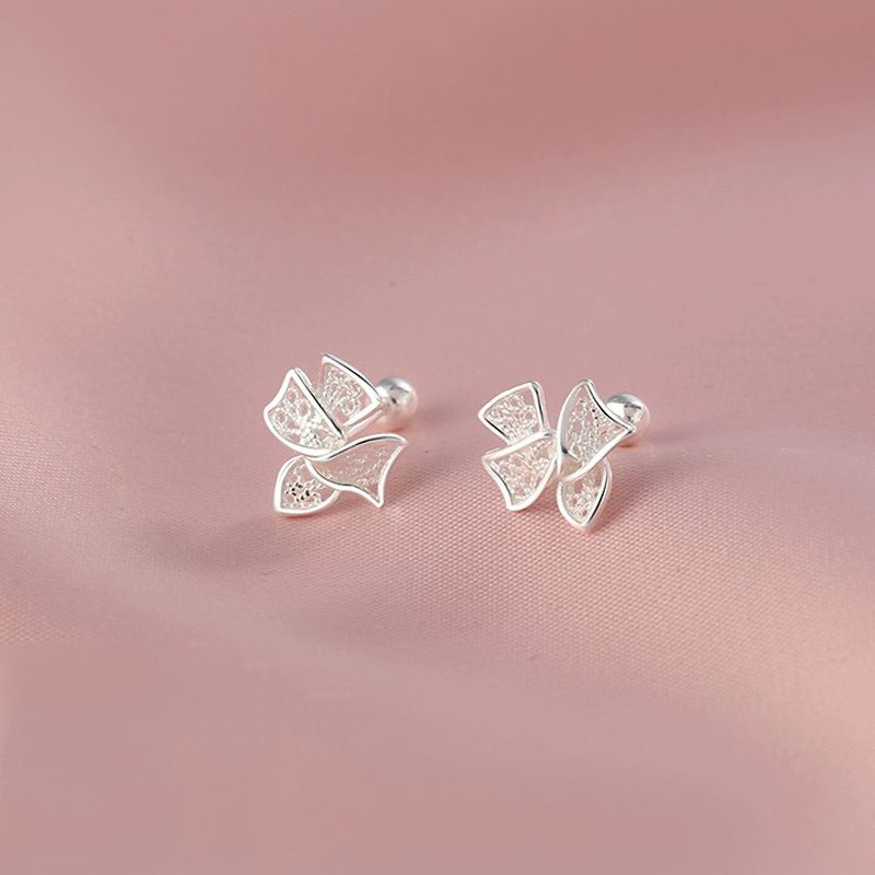 Tiqi S Pure Zilveren Temperament Elegante Holle Strik Dames Frisse Kant Schroef Gesp Oorbellen_voghion.com