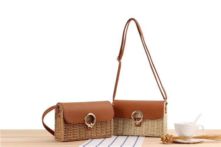 Women's Bags One Piece New Square Lock Crossbody Woven Bag Summer Leisure Paper Rope Woven Bag Single Shoulder Beach Bag_voghion.com