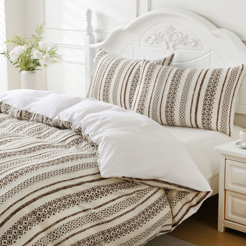 Set copripiumino in cotone premium anni '60 - 128x68 fili, motivo geometrico jacquard, stile lenzuolo con angoli (disponibili diverse misure globali)_voghion.com