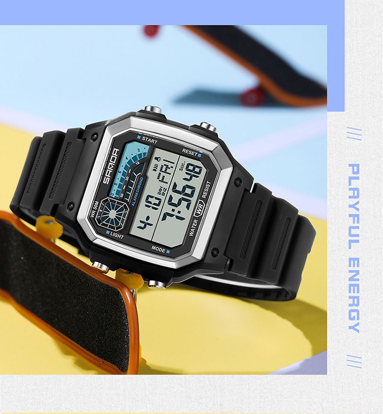 Ceas electronic Ceas pentru bărbați Sport, rezistent la apă, care strălucește în întuneric, Slim Square Classic, pentru studenți_voghion.com