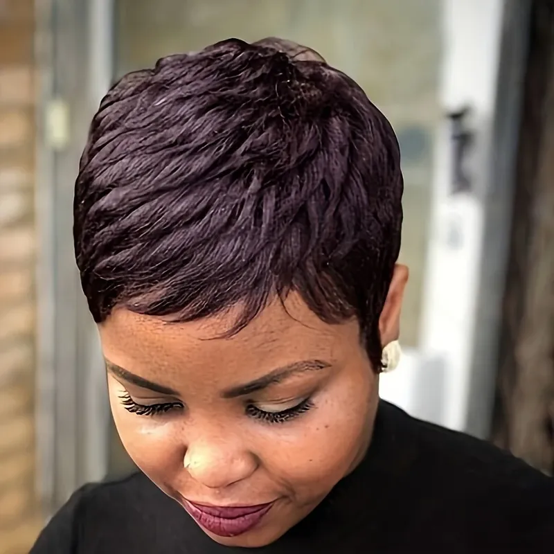 Parrucca Pixie Cut fatta a macchina Parrucche corte e lisce per capelli umani per donne Parrucca da 4 pollici con densità 150_voghion.com
