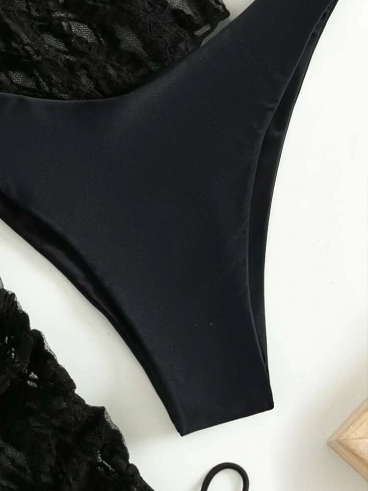 Langermet mesh korsett badedrakt dame høy midje snøring solkrem cover-up tredelt bikini_voghion.com