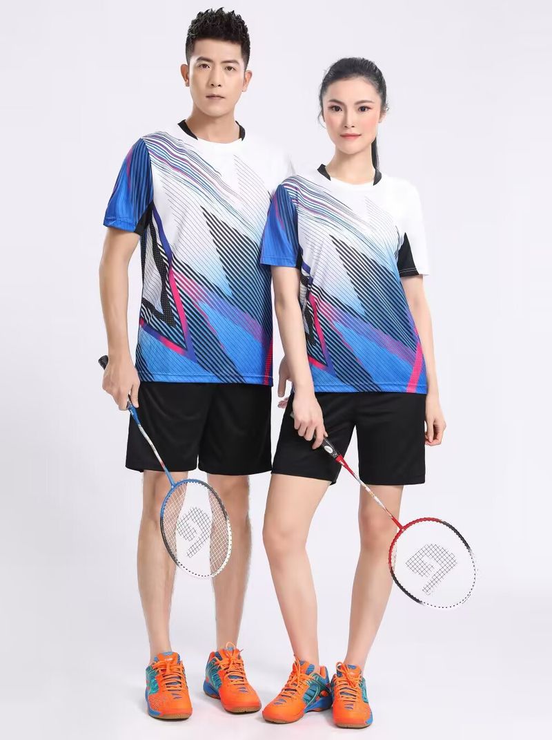 Haut à manches courtes pour homme, chemise de tennis de table, ensemble de vêtements de badminton, séchage rapide, sport pour femme_voghion.com