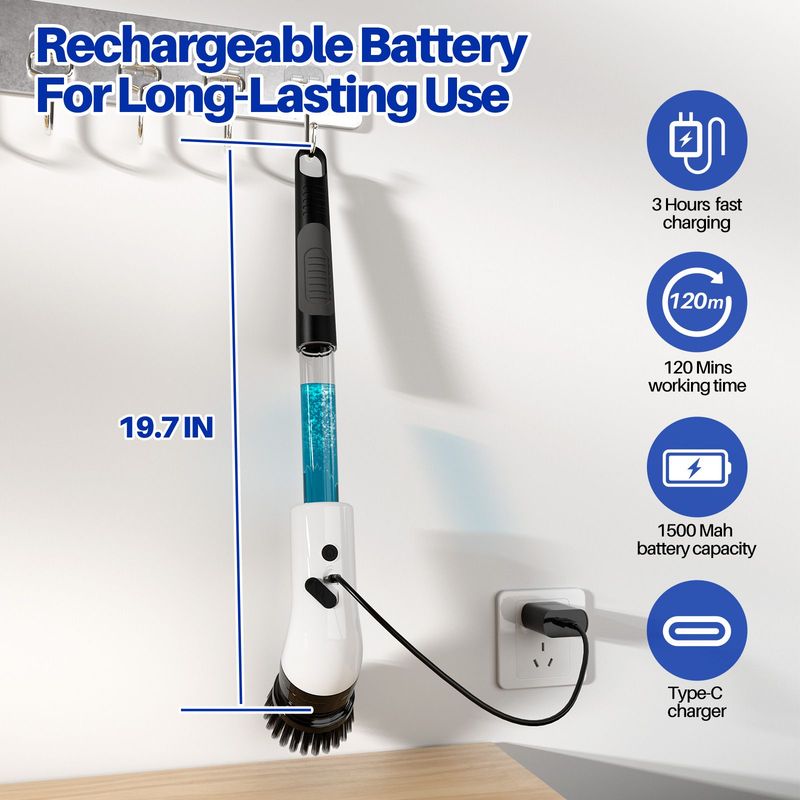 Electric Self Rotating Cleaning Brush, Waterproof Rotating Washer, Can Add Cleaning Solution,Replaceable With 5/7/9 Brush Heads, Suitable For Multifunctional, With 2 Adjustable Speeds_voghion.com