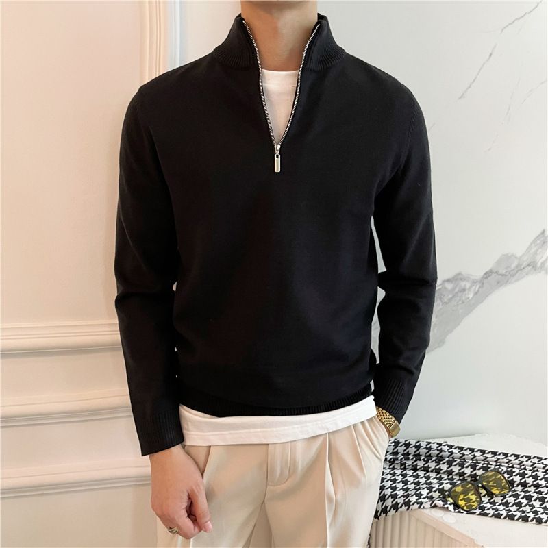 Sügis- ja talvine poolkõrge kaelusega kampsun meeste äri- ja vabaaja veetmiseks, retro slim fit ja kena põhi, pikkade varrukatega kootud kampsun_voghion.com