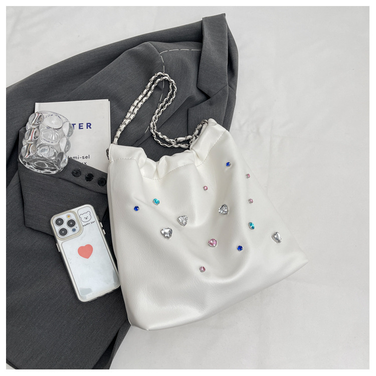 Bolso de basura con cadena para mujer, bolso de hombro sencillo que combina con todo, lleno de diamantes, bolso de mano de alta gama, 2023_voghion.com