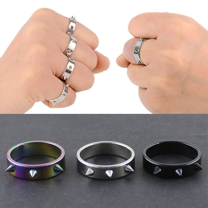 Klaar Voorraad Staal Spiked Rivet Kegel Zelfverdediging Spijker Gebarsten Ringen Doornkop Mannen Vrouwen Punk Stijl Ring Halloween Cadeau Accessoire_voghion.com
