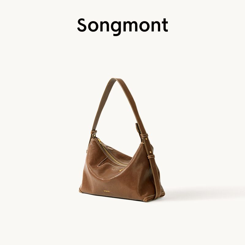 Borsa a tracolla Songmont Yamashita Arimatsu Trace Series Shallow Hobo in pelle conciata al vegetale, da donna_voghion.com