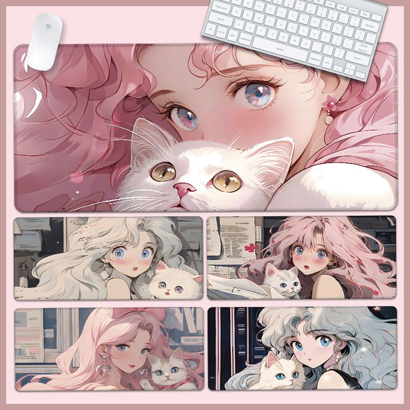 Unschlagbare Qualität Cure Anime Girls' Kitty Mouse Übergroßes Mädchen Rosa Verdicktes Büro Computer Tastatur Pad Schreibtischunterlage_voghion.com