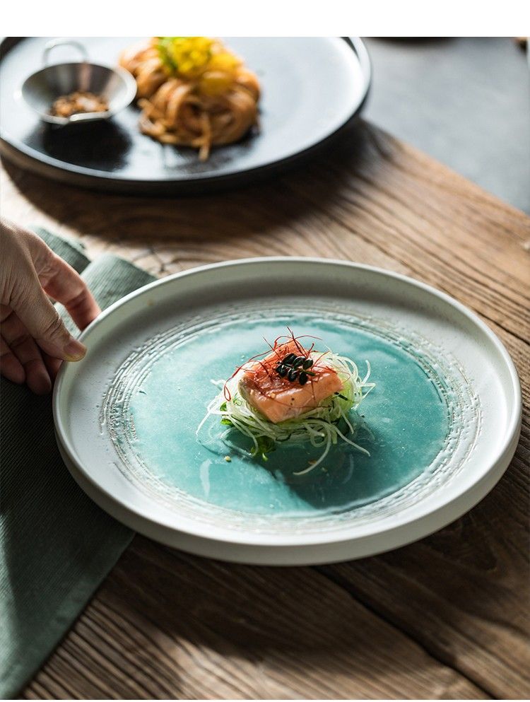 Assiette plate en céramique pour steak, style japonais, haut de gamme, usage commercial et domestique, couleur sous glaçure, pour dessert et poisson_voghion.com