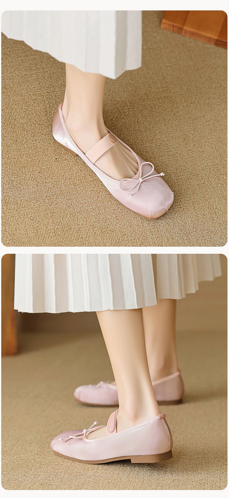 Scarpe basse singole da donna con tacco basso e parola Mary Jane, scarpe da ballo con fiocco carine_voghion.com