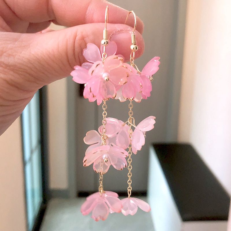 Orecchini unisex Super Fairy Flower per donna, lunghi, con nappa, semplici, temperamento netto, rossi, coreani, ganci per le orecchie, nuovi orecchini alla moda._voghion.com