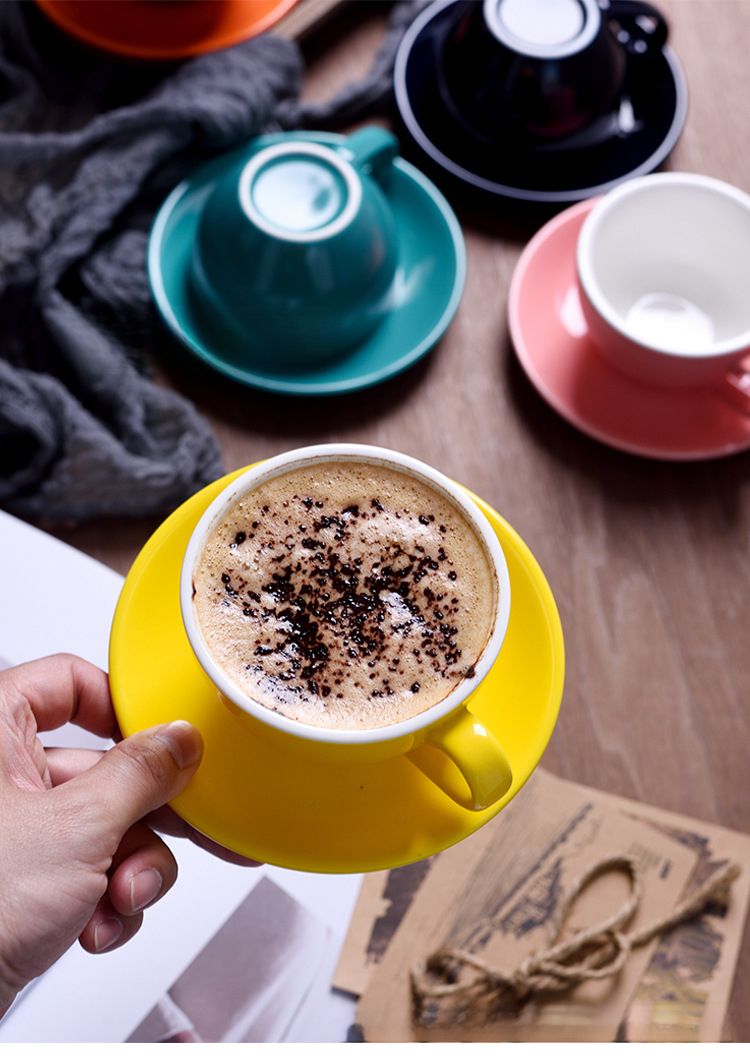 150cc Creative Latte Art Coffee Saucer Set European Style Colorful Matte Cappuccino Afternoon Tea Cup_voghion.com