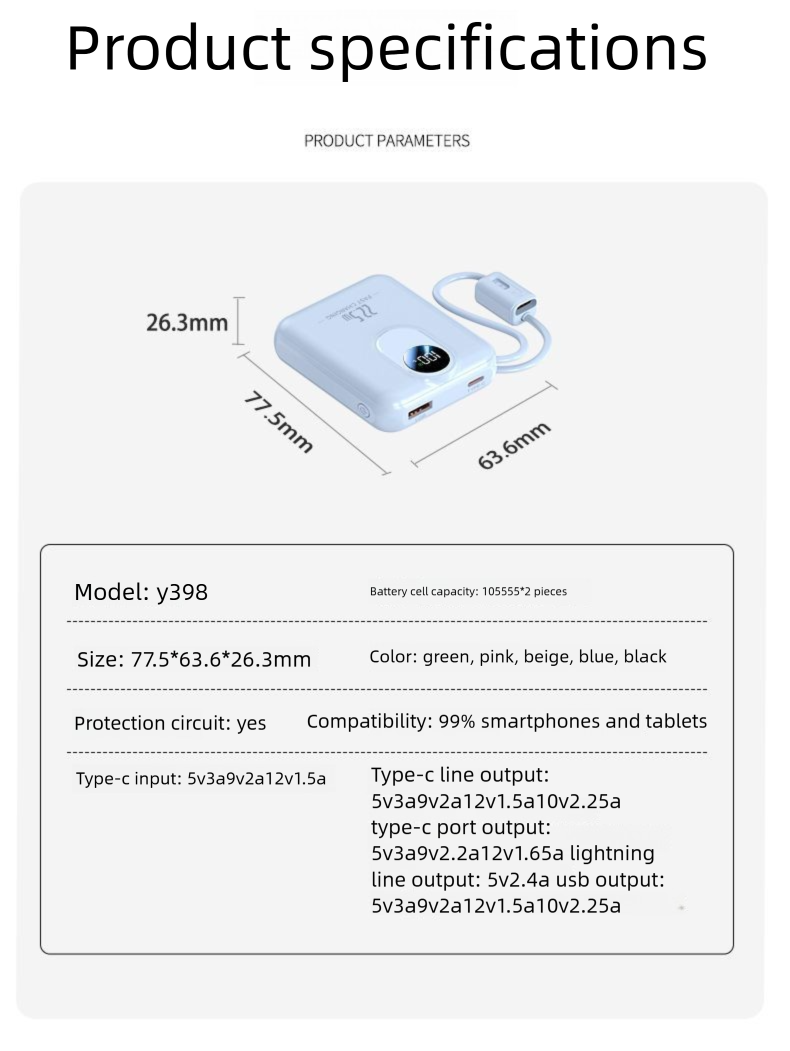 Power Bank portatile universale da 10000 mAh con ricarica super veloce certificata 22.5W3C per Huawei e iPhone_voghion.com