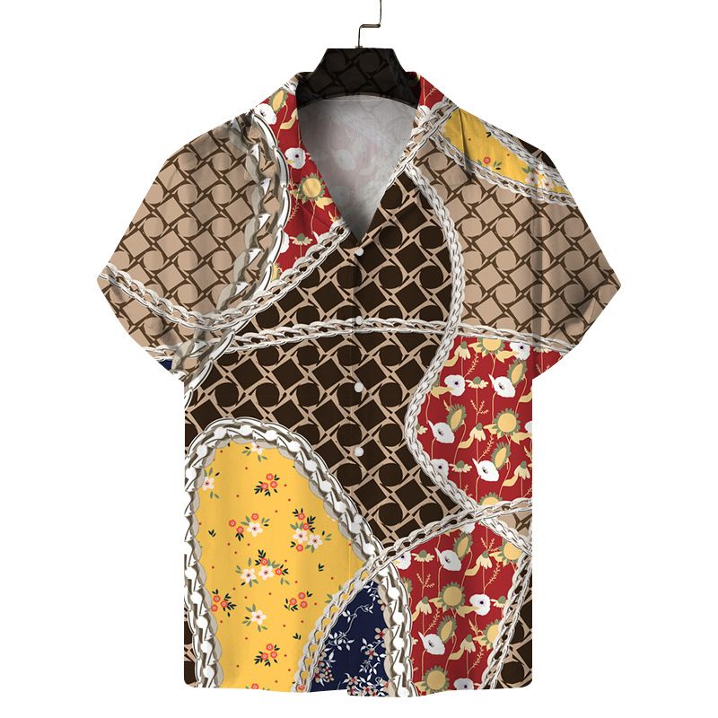 2023 Fashion Resort Freizeit bedrucktes Herrenhemd mit geometrischem Muster_voghion.com