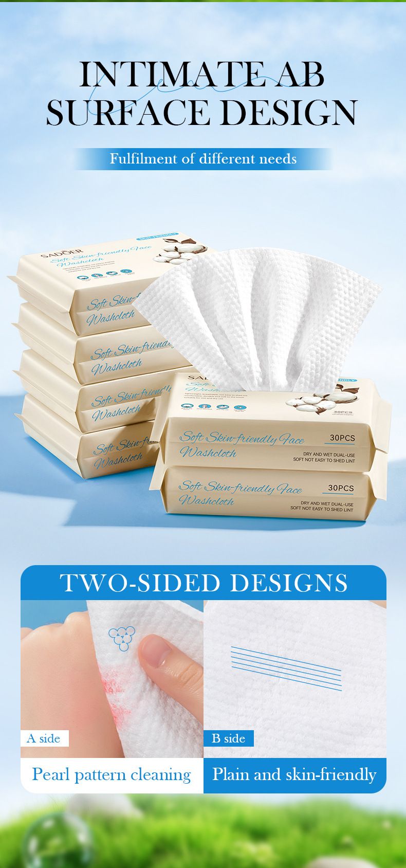 Full English Soft Facial 30 Sheets SADOER Face Cleansing Makeup Removal Towels_voghion.com