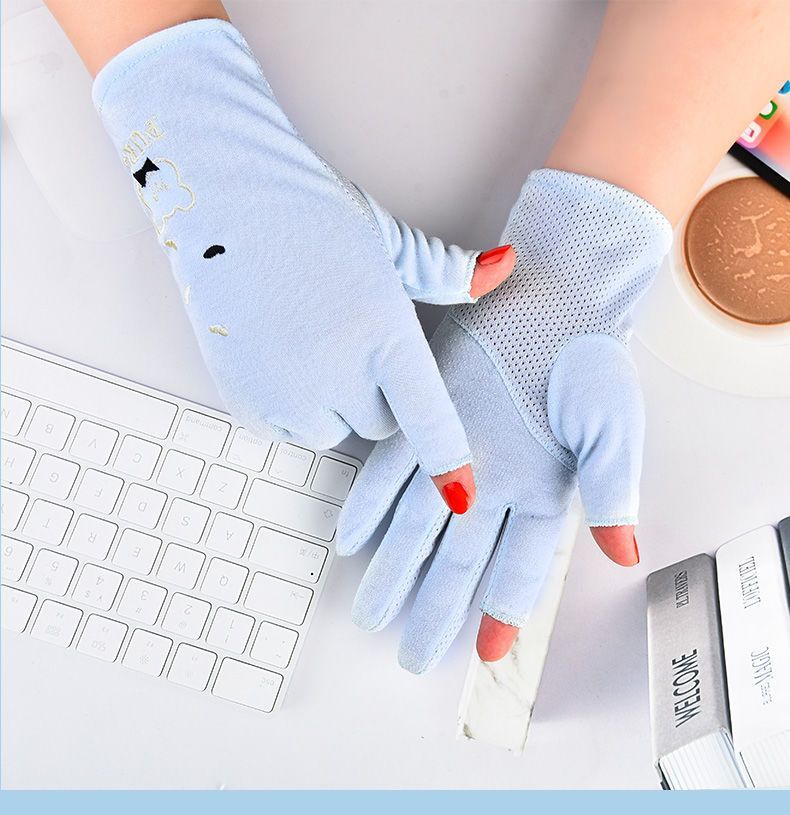 Women's thin summer UV resistant elastic spring and autumn cycling anti slip pure cotton touch screen gloves for driving_voghion.com