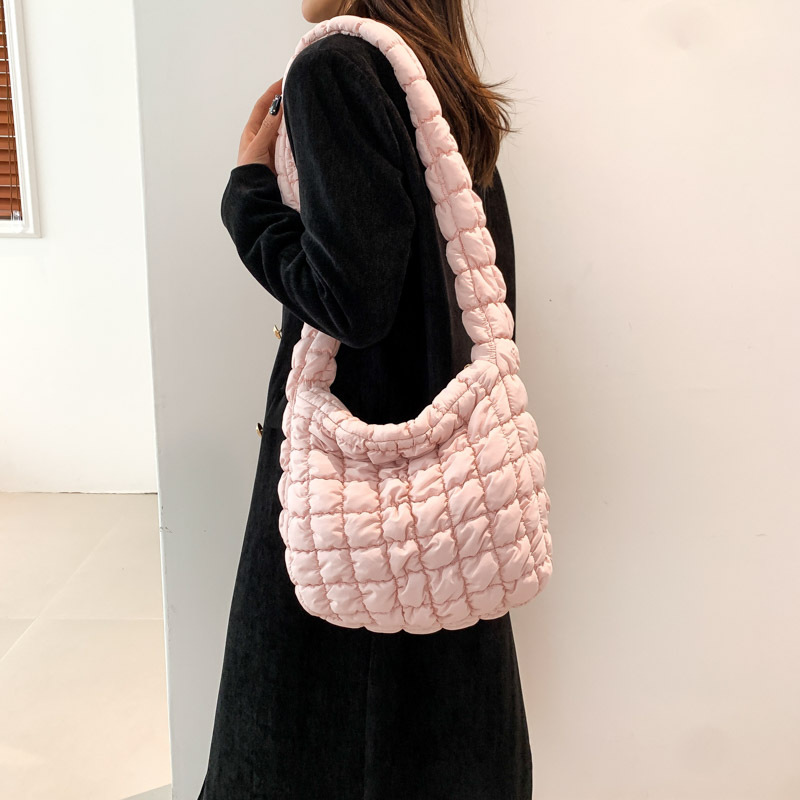 Elegant women's bag, bubble cloud pleated bag, large and large capacity new casual and versatile underarm bag, square embroidered thread crossbody bag_voghion.com