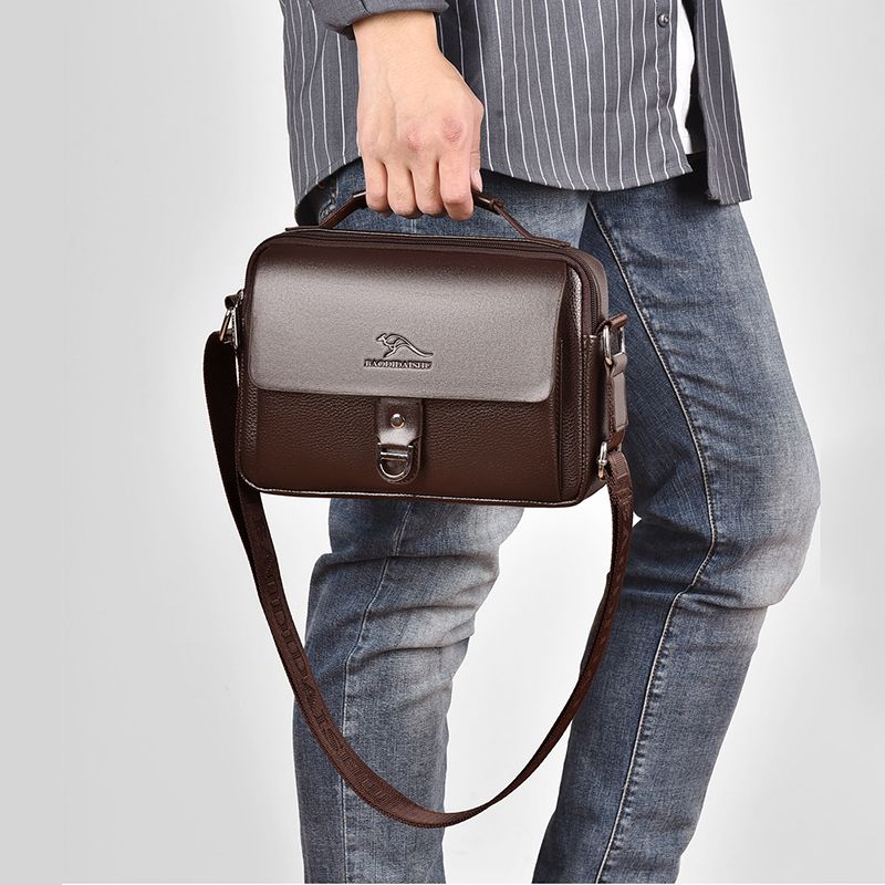 Small Male Shoulder Briefcase For Man PU Leather Tote Handbag Porter Messenger Satchels Crossbody Square Side Ipad Pouch_voghion.com