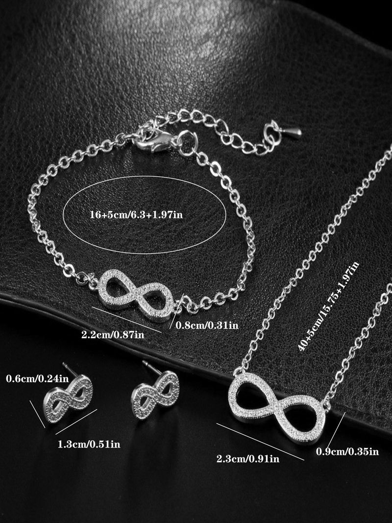 3-teiliges Schmuckset für Damen, elegantes Armband-, Ohrstecker- und Halskettenset mit Unendlichkeitssymbol und Zirkonia_voghion.com