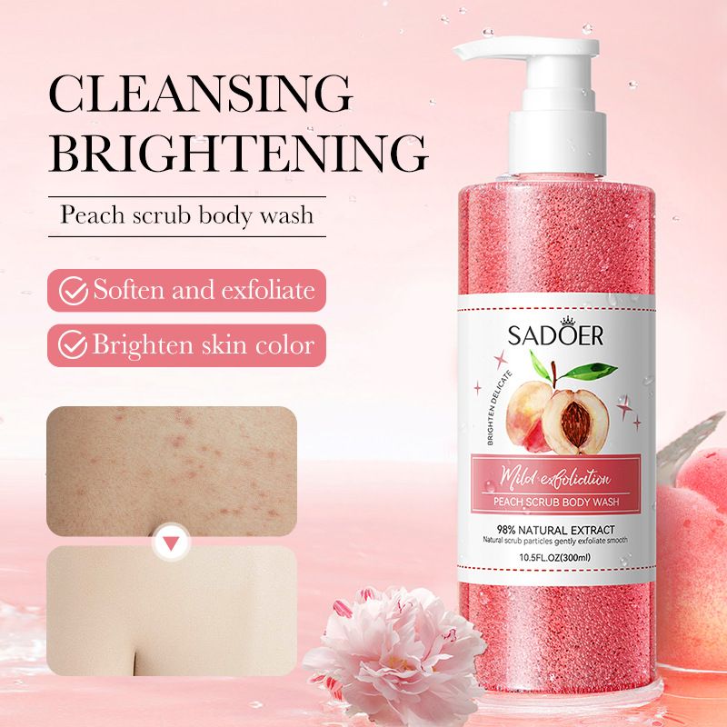 Gel de ducha exfoliante corporal de fruta de melocotón SADOER, limpiador, refrescante y fragante._voghion.com