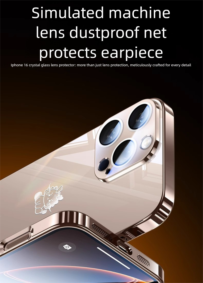 Suitable For IPhone 16 Phone IPhone 15 Pro Max Electroplated Glass Makeup Mirror Hard Case 14 With Lens Protector_voghion.com