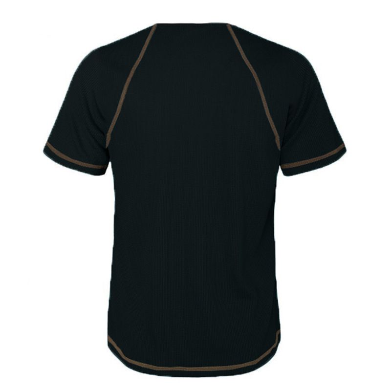 Large round neck buckle men's summer solid oversized waffle casual Henry T_voghion.com