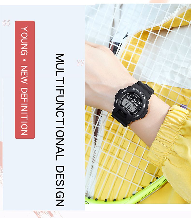 Unisex Digital Watch With LED Backlight, Waterproof & Lightweight Resin Strap For Students & Teens Fashion Trend Electronic Watch Student_voghion.com