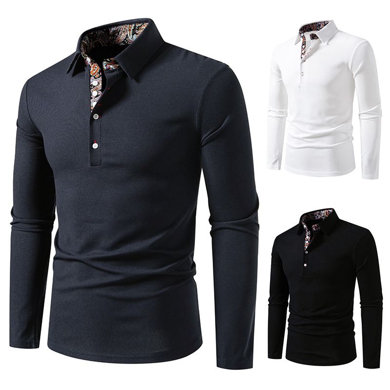 Ironclad GentIronclad Gent Men's Floral Paisley Color Block T-Shirt With Turn-Down Collar And Button Closure Long Sleeve Polo Shirt_voghion.com