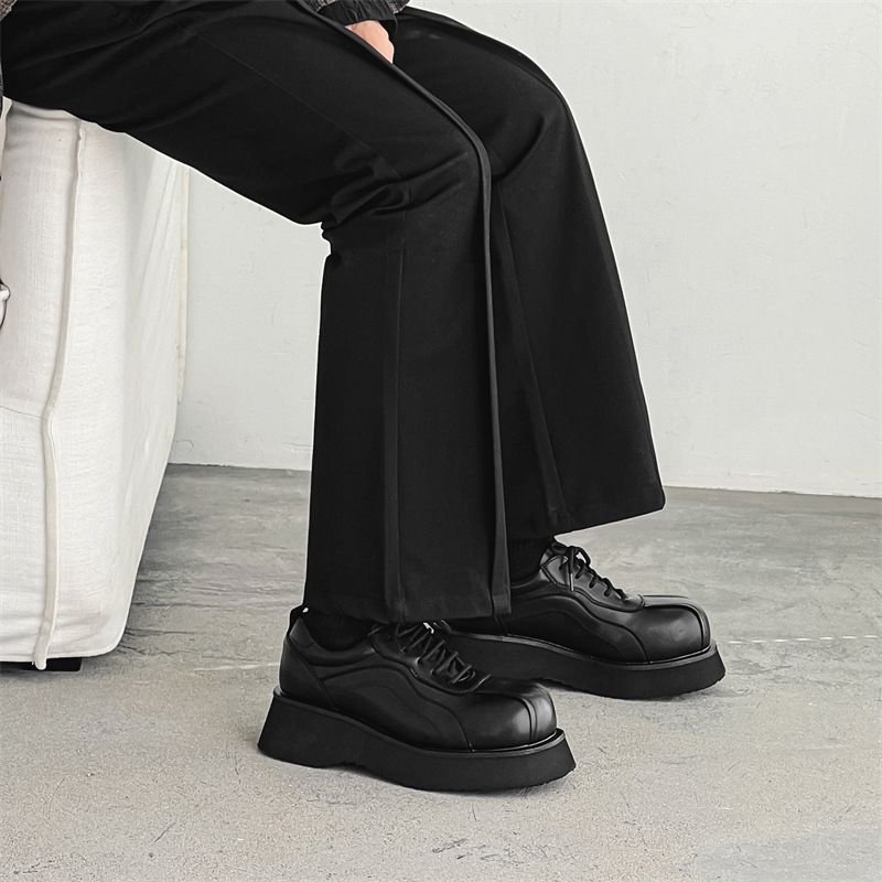 Big Toe Derby Shoes For Men, Thick Sole With Raised Straps, Low Cut Casual Leather Shoes, Sponge Cake Men's Loafers,_voghion.com