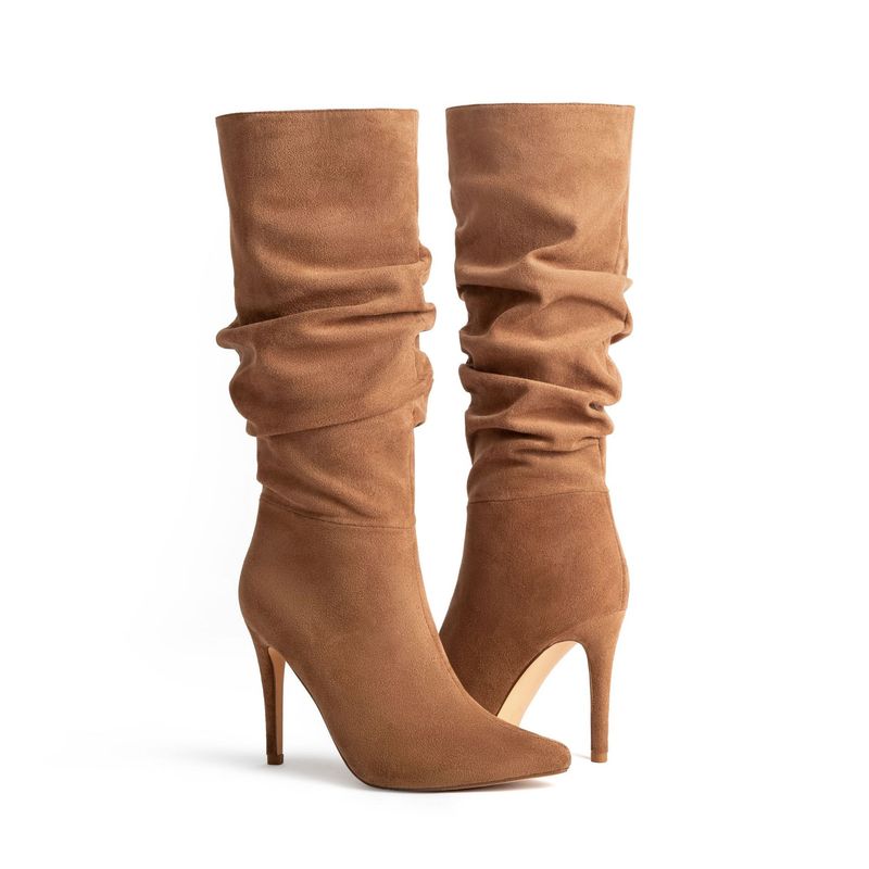 Pointy suede solid color mid-tube fashion slip-on boots plus size_voghion.com