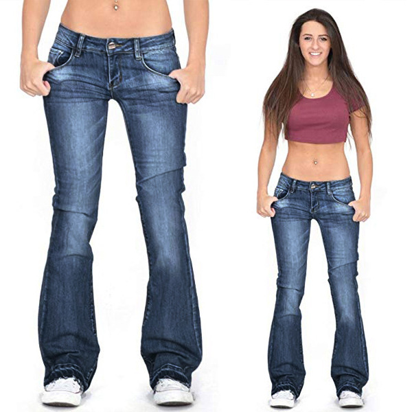 Damenbekleidung Jeans Skinny Elastic Fransen Schlaghose_voghion.com