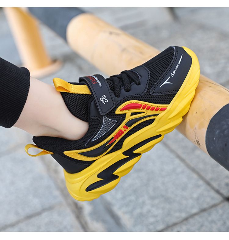 Kinderschuhe Jungenschuhe 7 12 Jahre alt neue atmungsaktive Mesh-Schuhe Lederoberfläche verschleißfeste weiche Sohle mittlere und große Kindersportschuhe_voghion.com