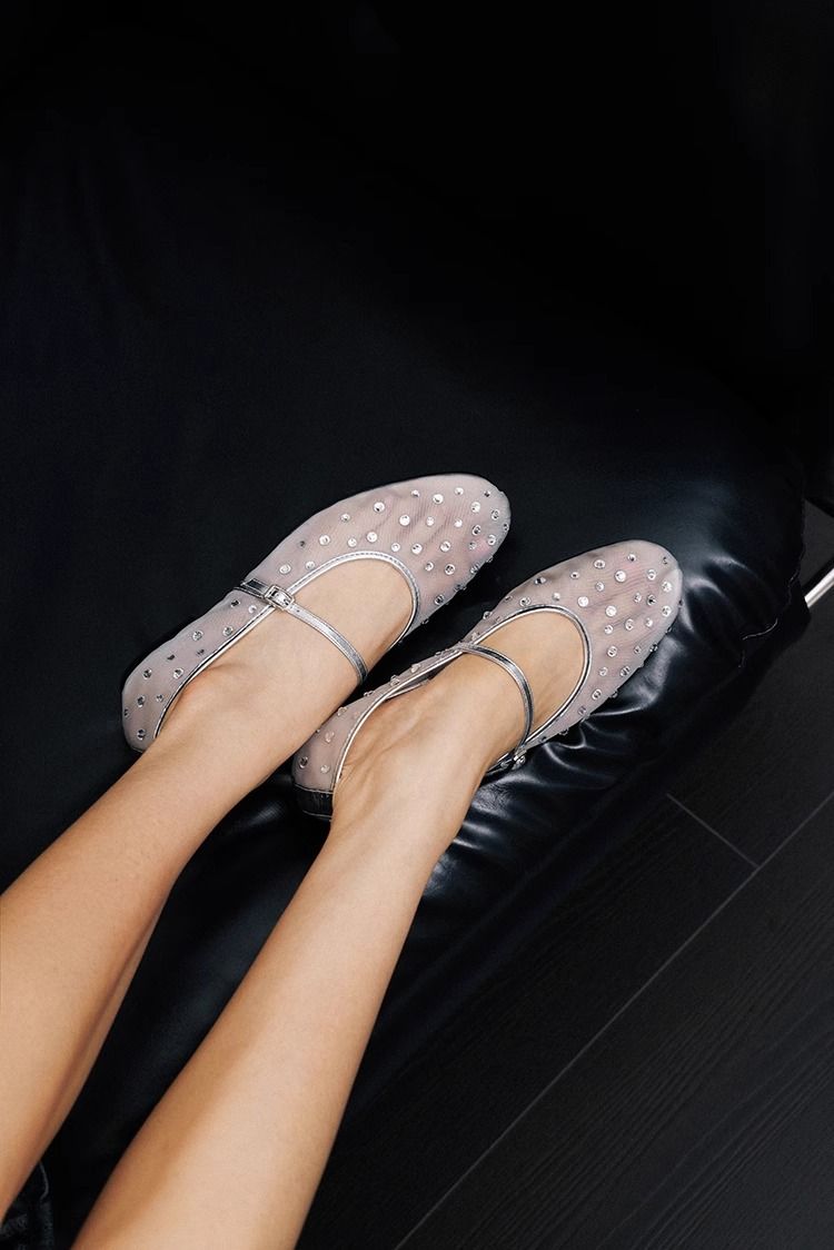Mesh Ballet Flats With Rhinestone Accents (Breathable, Mary Jane Style, Lightweight & Comfortable For Women)_voghion.com