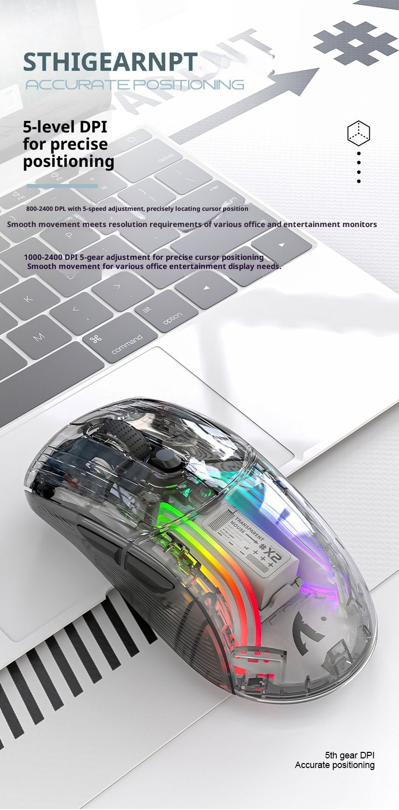 Digitex Digitex Attack Shark X2RGB Luminous Wireless Bluetooth Three-Mode Transparent Gaming Esports Mouse_voghion.com