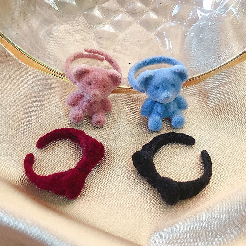 Mode schattige beer open voor vrouwen cking beren ringen meisjes verstelbare cartoon handgemaakte pluche strik vinger ring sieraden cadeau_voghion.com