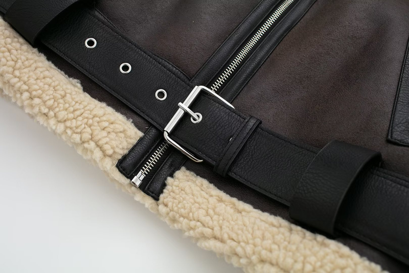 Women's New Double-sided Short Jacket Winter Motorcycle Style Fur One-piece Warm Jacket_voghion.com