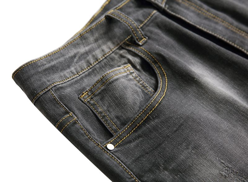 Jeans strappati da uomo Pantaloni slim in denim elasticizzato nero LY020_voghion.com