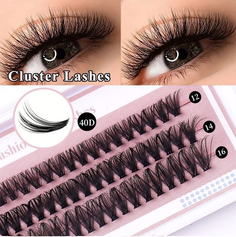 DIY Sectional False Eyelashes 3-row 12-16m eyelash set with glue tweezers_voghion.com