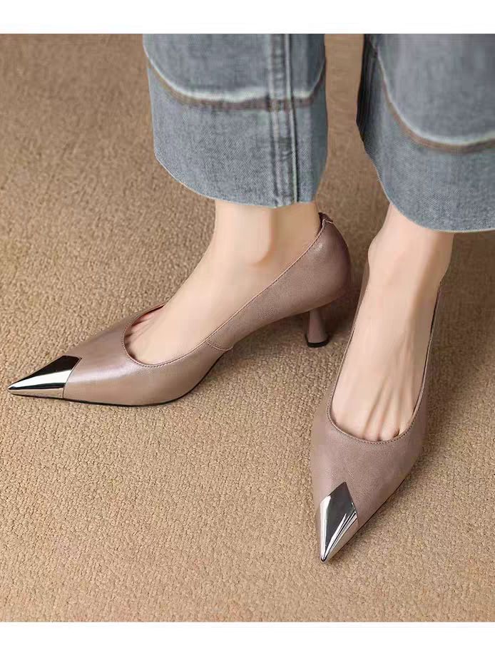 Französische High Heels mit Metallspitze für Damen, dünner Absatz, neues Design für Frühling und Herbst, elegant und modisch, ideal für den Alltag._voghion.com